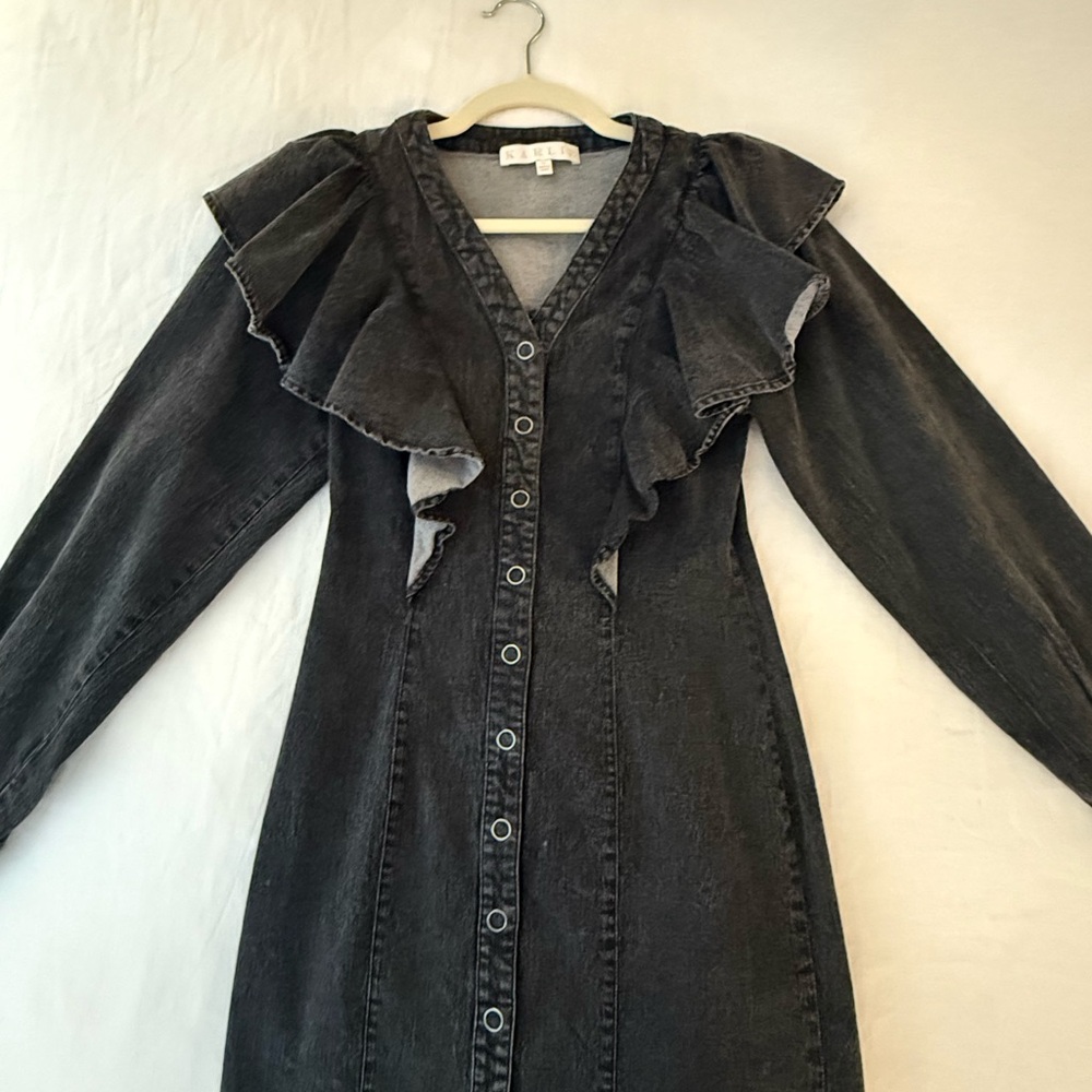 Karlie Charcoal Denim Ruffle Dress | Size S